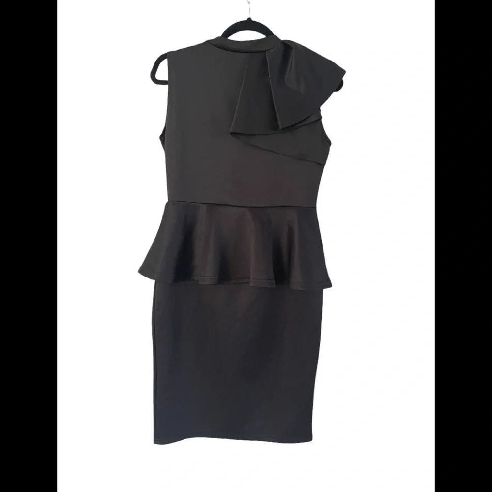 Womens Dress Sz Large Black Peplum Bodycon - Picture 4 of 5